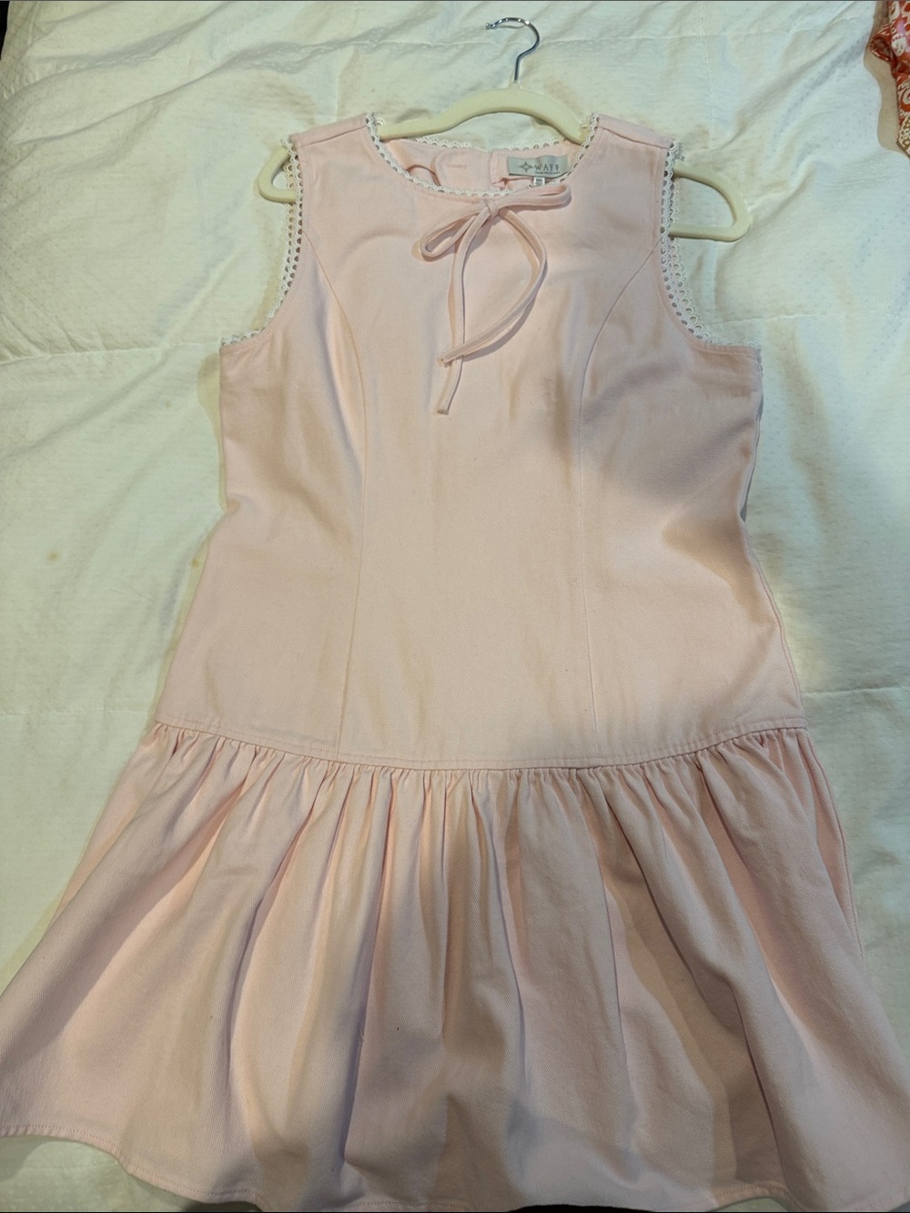 Wayf Light Pink Sleeveless Tie-Neck Drop-Waist Dress